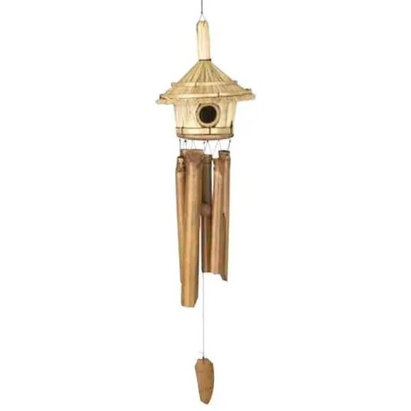 6 Tube Bamboo Hut Feeder Wind Chime